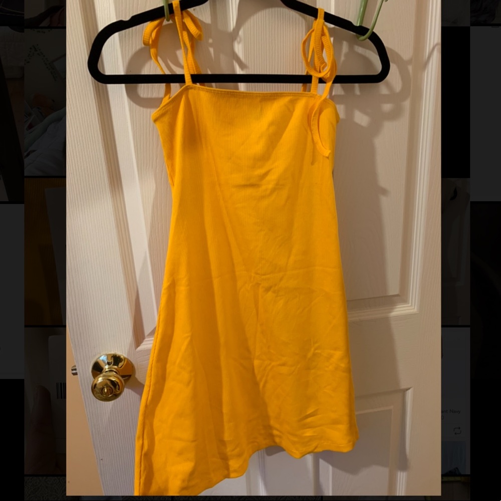 Yellow Knitted Ribbed Dress with Ties